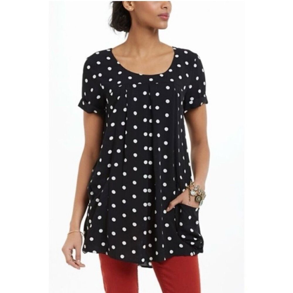 Holding Horses Black Polka Dot Tunic Top w/Pockets sz S NWOT